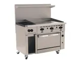 image of Wolf C48S-2B36GT 48" Gas Restaurant Range w/ (2) Open Burners, 36" Griddle Right w/ Thermostatic Controls, (1) Standard Oven, (1) Cabinet Base, 155.000 BTU