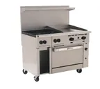 image of Wolf C48S-4B24G 48" Gas Restaurant Range w/ (4) Open Burners, 24" Griddle Right, (1) Standard Oven, (1) Cabinet Base, 195.000 BTU