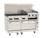 image of Wolf C60SC-6B24GB 60" Gas Restaurant Range w/ (6) Open Burners, 24" Raised Griddle/Broiler Right, (1) Standard Oven, (1) Convection Oven, 268.000 BTU