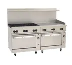 image of Wolf C72SC-6B36GT 72" Gas Restaurant Range w/ (6) Open Burners, 36" Griddle Right w/ Thermostatic Controls, (1) Standard Oven, (1) Convection Oven, 310.000 BTU