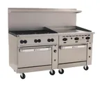 image of Wolf C72SS-6B36GT 72" Gas Restaurant Range w/ (6) Open Burners, 36" Griddle Right w/ Thermostatic Controls, (2) Standard Ovens, 310.000 BTU