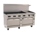 image of Wolf C72SS-8B24G 72" Gas Restaurant Range w/ (8) Open Burners, 36" Griddle Right, (2) Standard Ovens, 350.000 BTU