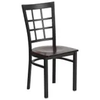 image of Flash Furniture XU-DG6Q3BWIN-WALW-GG Hercules Series Restaurant Chair, Metal Grid Back, Walnut Finish Wood Seat, Black Powder Coated Steel Frame