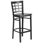 image of Flash Furniture XU-DG6R7BWIN-BAR-WALW-GG Hercules Bar Stool, 5/8" Walnut Seat, Metal Grid Back, 18‑Gauge Frame