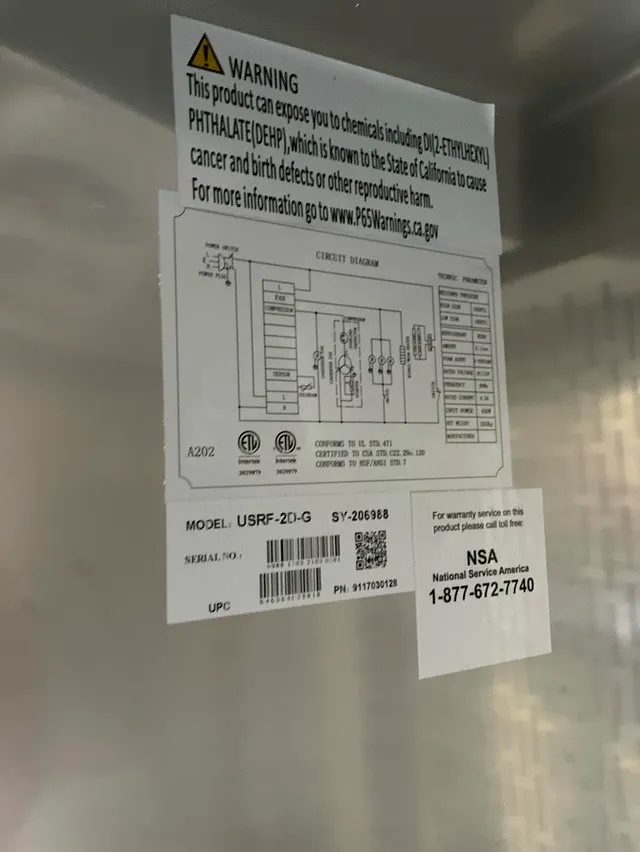 Adcraft USRF-2D-G 54" Two Glass Door Reach-In Refrigerator, 48 cu. ft. - Open box