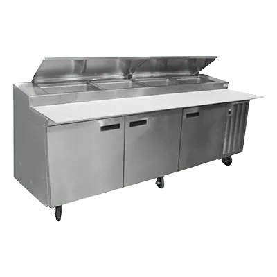 Delfield 18699PTLP 99" 3-Section Refrigerated Pizza Prep Table w/ 3 Doors, (4) 12"x20" Pan