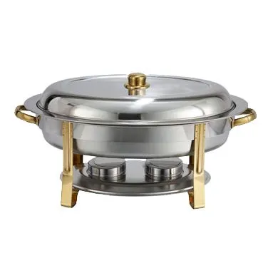 Winco 202 Malibu 6 Qt. Stainless Steel Oval Chafer with Gold Accents