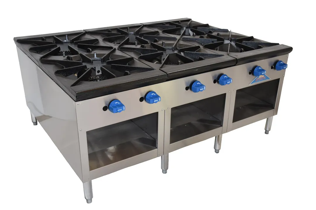 Comstock-Castle 2CSP54 54" Gas Stock Pot Range w/ (6) Three Ring Burners, Side to Side Design, Manual Control, 660.000 BTU