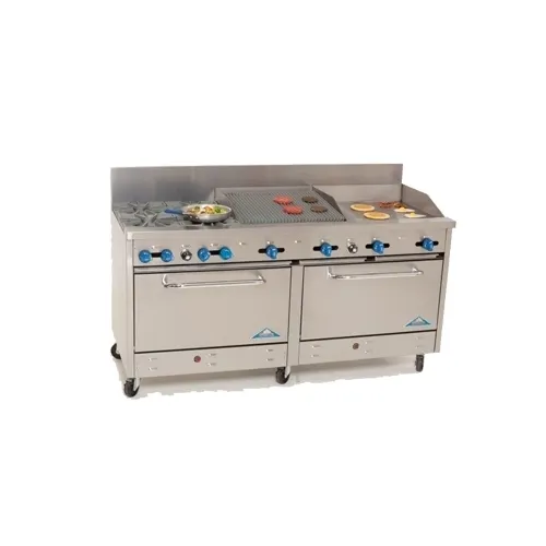 Comstock-Castle 2F330-24-2RB 72" Gas Restaurant Range w/ (4) Open Burners, (1) 24" Griddle, (1) 24" Charbroiler, (2) Standard Ovens, 276.000 BTU 