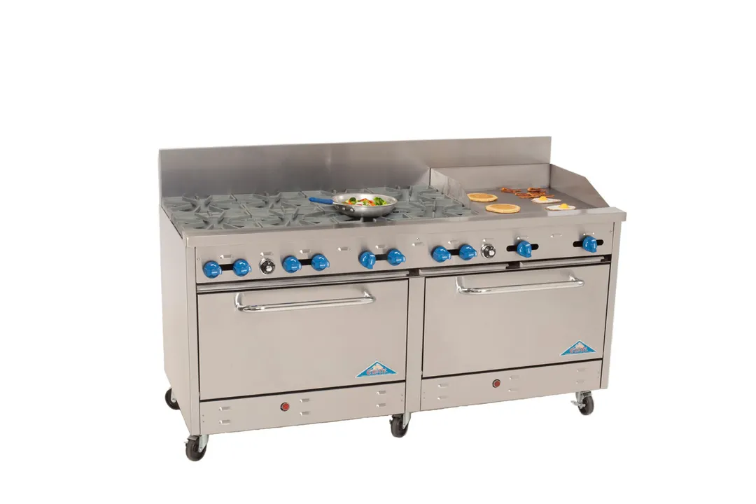 Comstock-Castle 2F330-24 72" Gas Restaurant Range w/ (8) Open Burners, (1) 24" Griddle, (2) Standard Ovens, 316.000 BTU