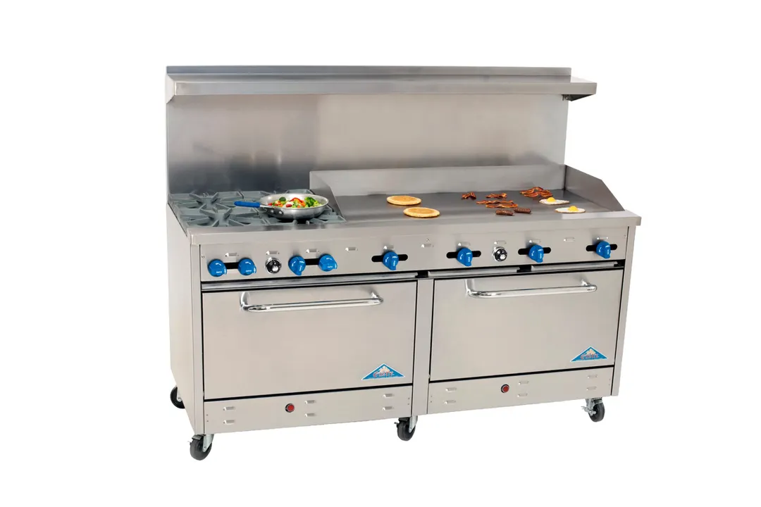 Comstock-Castle 2F330-48 72" Gas Restaurant Range w/ (4) Open Burners, (1) 48" Griddle, (2) Standard Ovens, 264.000 BTU