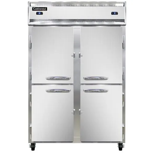 Continental Refrigerator 2RFNHD 52" 2-Section Reach-In Refrigerator Freezer Combo w/ 4 Half Solid Doors