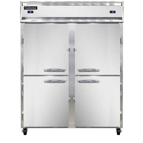 Continental Refrigerator 2RFENHD 57" 2-Section Reach-In Refrigerator Freezer Combo w/ 4 Half Solid Doors
