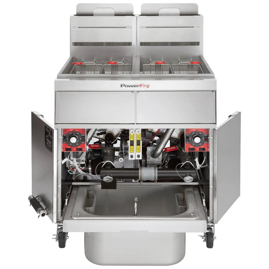 Vulcan 2TR45AF PowerFry3 Gas 90-100 lb. 2 Unit Fryer System w/ Solid State Analog Controls