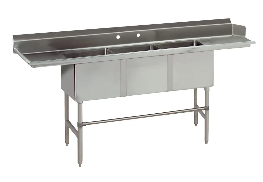 Advance Tabco DTC-3-83L-X 83" Dishtable with 3-Compartment Sink & 3 Bowls / Left Drainboard - Flyer
