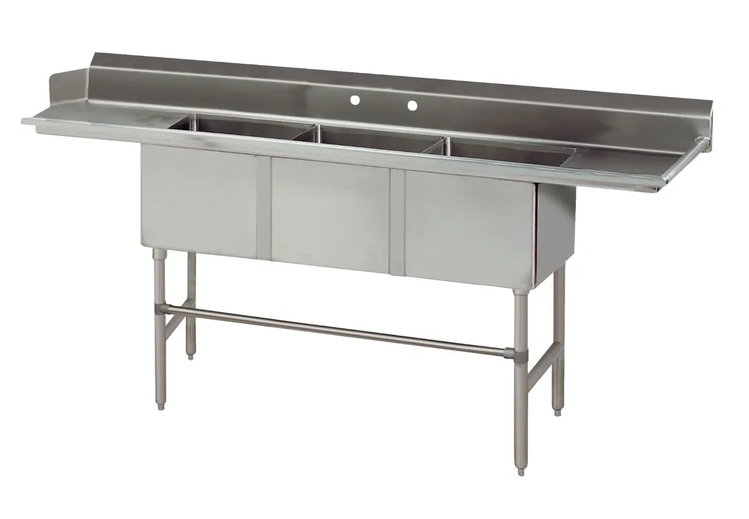 Advance Tabco DTC-3-83R-X 83" Dishtable with 3-Compartment Sink & 3 Bowls / Right Drainboard - Flyer