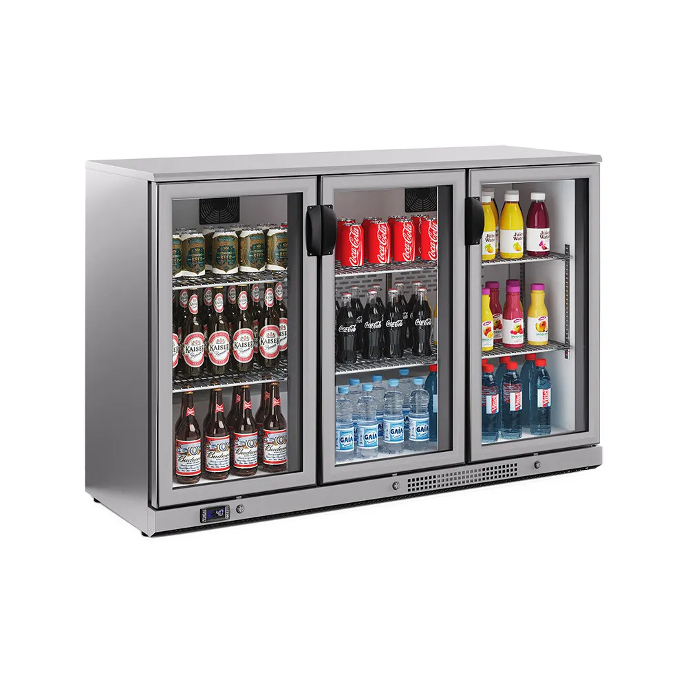 BK Resources SSBB-3G-53 53" Back Bar Refrigerator, 3 Glass Doors, Steel, R290, LED, 33-41°F