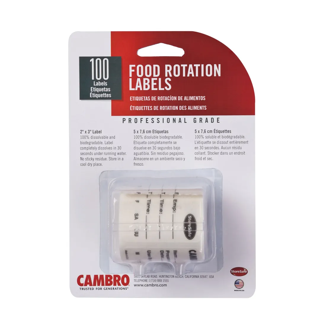 Cambro 23SL StoreSafe Food Rotation Label, 2" x 3", Biodegradable, Microwave Safe, White, Sold per Case
