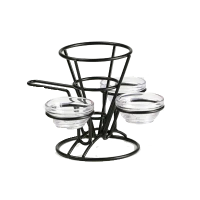 GET 4-362803 Fry Cone Basket, 5" Dia. X 7"H, Iron Black, with Handle & 3 Condiment Cup Holders