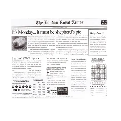 GET 4-TL1215 Food-Safe London Newsprint Liner, 15" x 12", White, Paper - Case