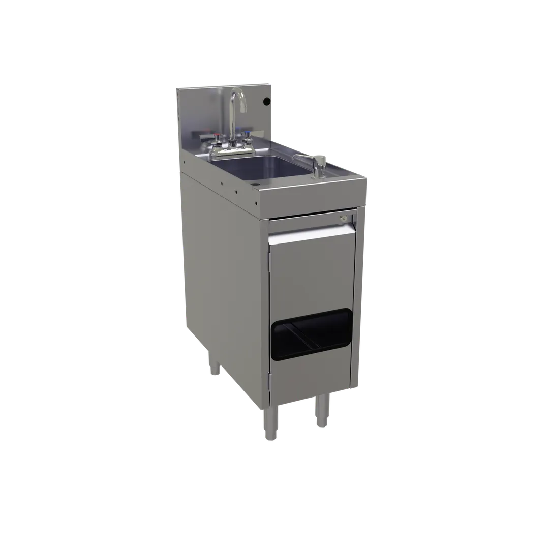 Glastender DHSB-12-C 12" Underbar Hand Sink Unit, Cabinet Base with Soap & Towel Dispenser