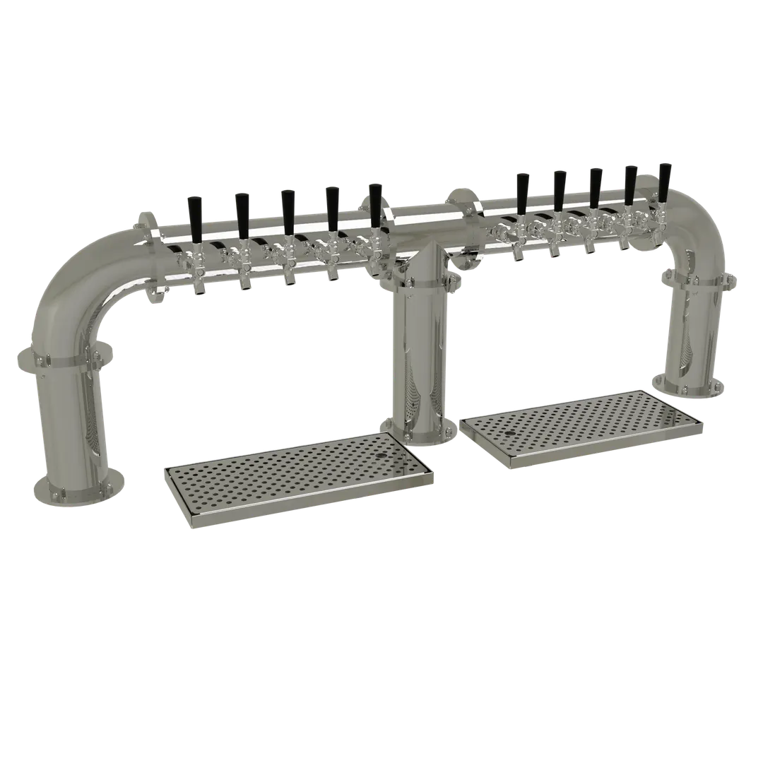 Glastender PB-10-MF Draft Tower, Counter, Air‑Cooled, 10 SS Faucets, 3 4" Col, Mirror SS, Drain Pan