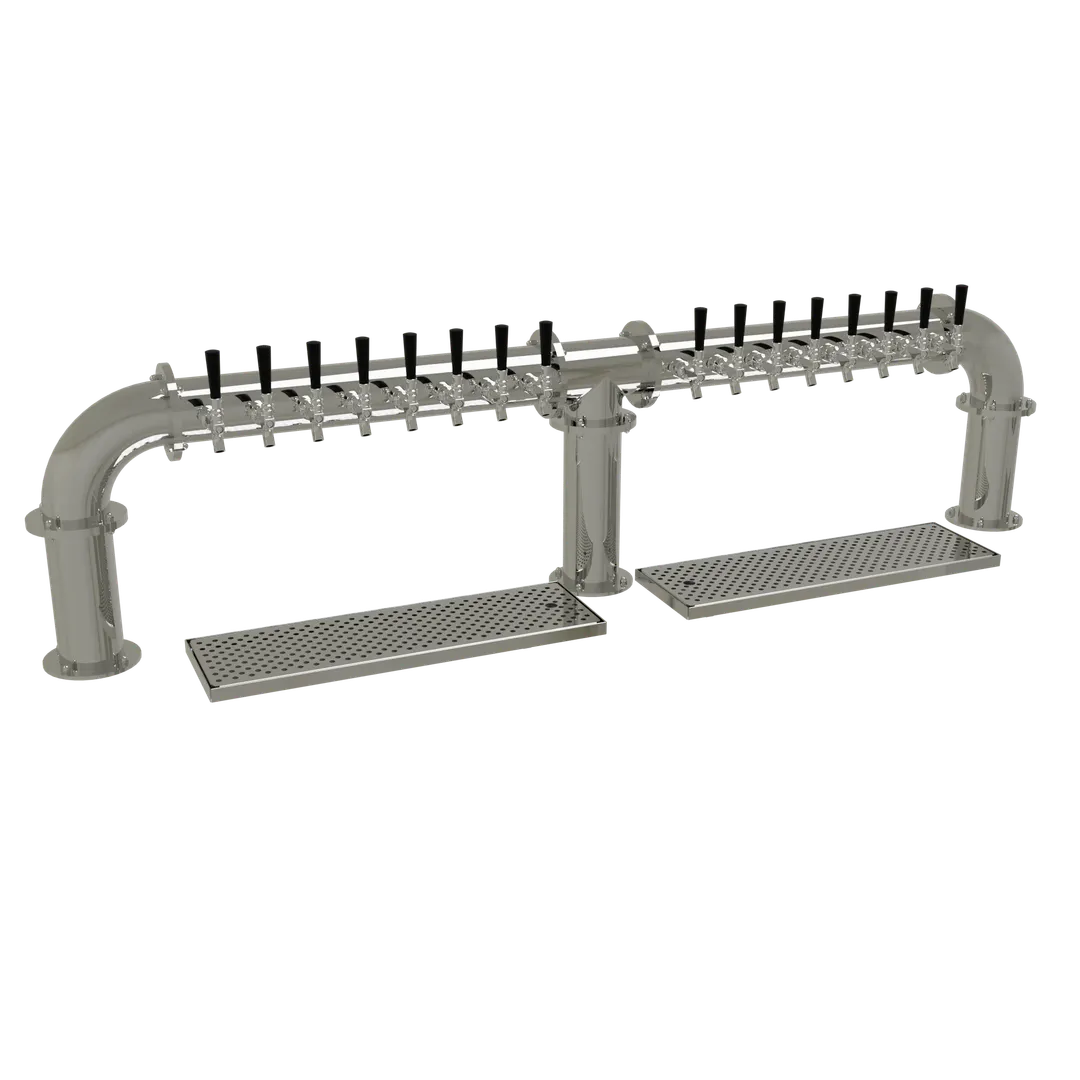 Glastender PB-16-MF Pipe‑Bridge Draft Tower, Countertop Air‑Cooled, 16 SS Faucets, 3×4" Mirror Drain