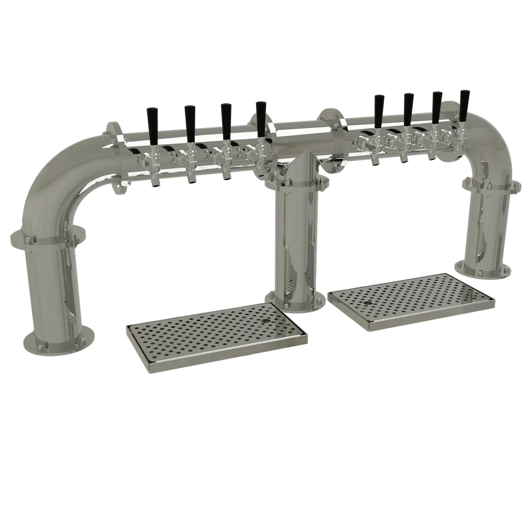 Glastender PB-8-MF Countertop Draft Tower, 8 SS Faucets, 3 4" Columns,Mirror SS, Drain Pan w/ Insert
