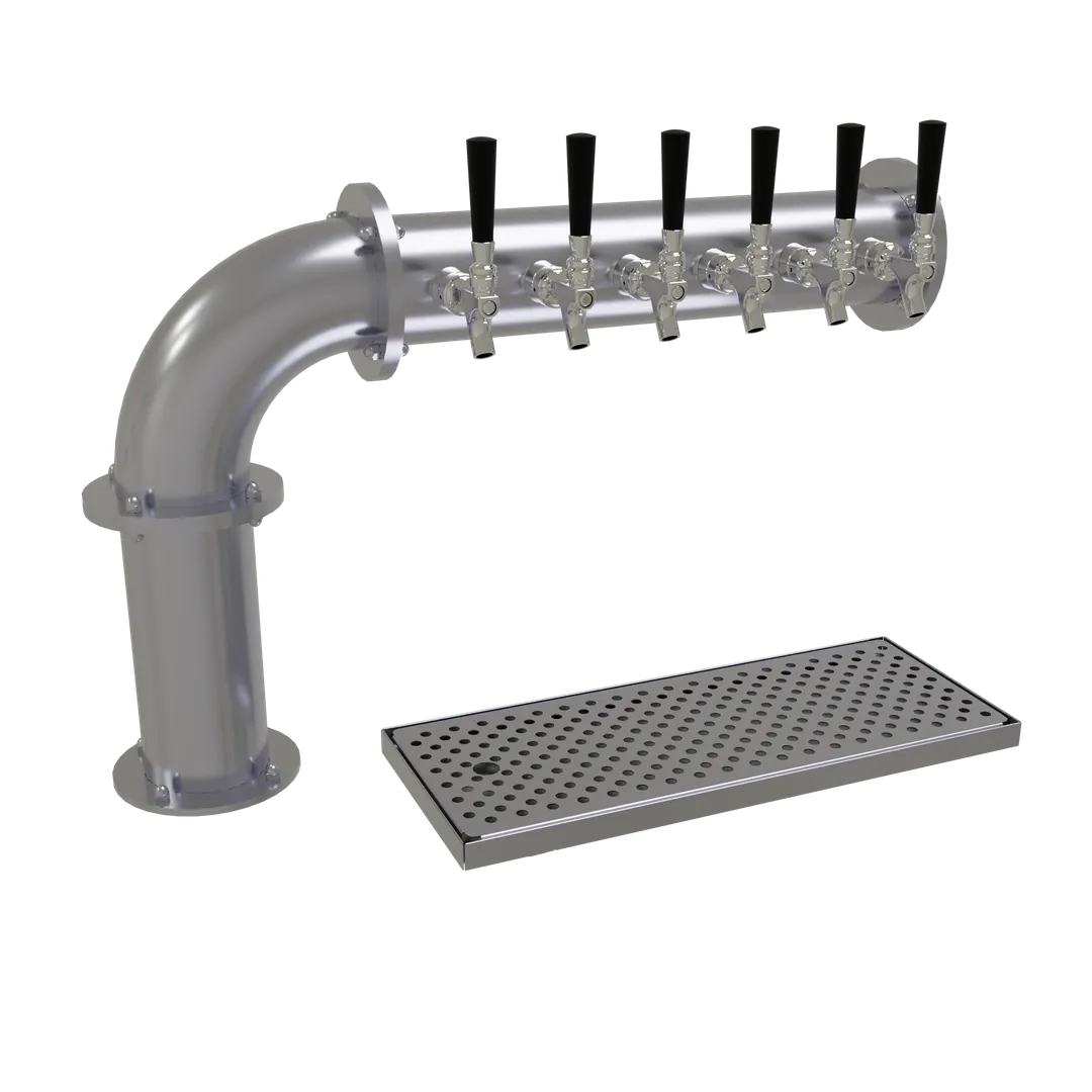 Glastender PC-6-SS Draft Tower, Countertop Air‑Cooled, 6 Faucets, 4" Column, Drain Pan, Steel Finish