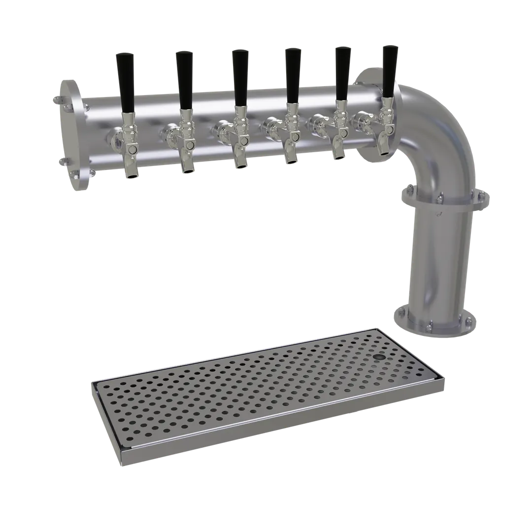 Glastender PC-6-SS Draft Tower, Countertop Air‑Cooled, 6 Faucets, 4" Column, Drain Pan, Steel Finish