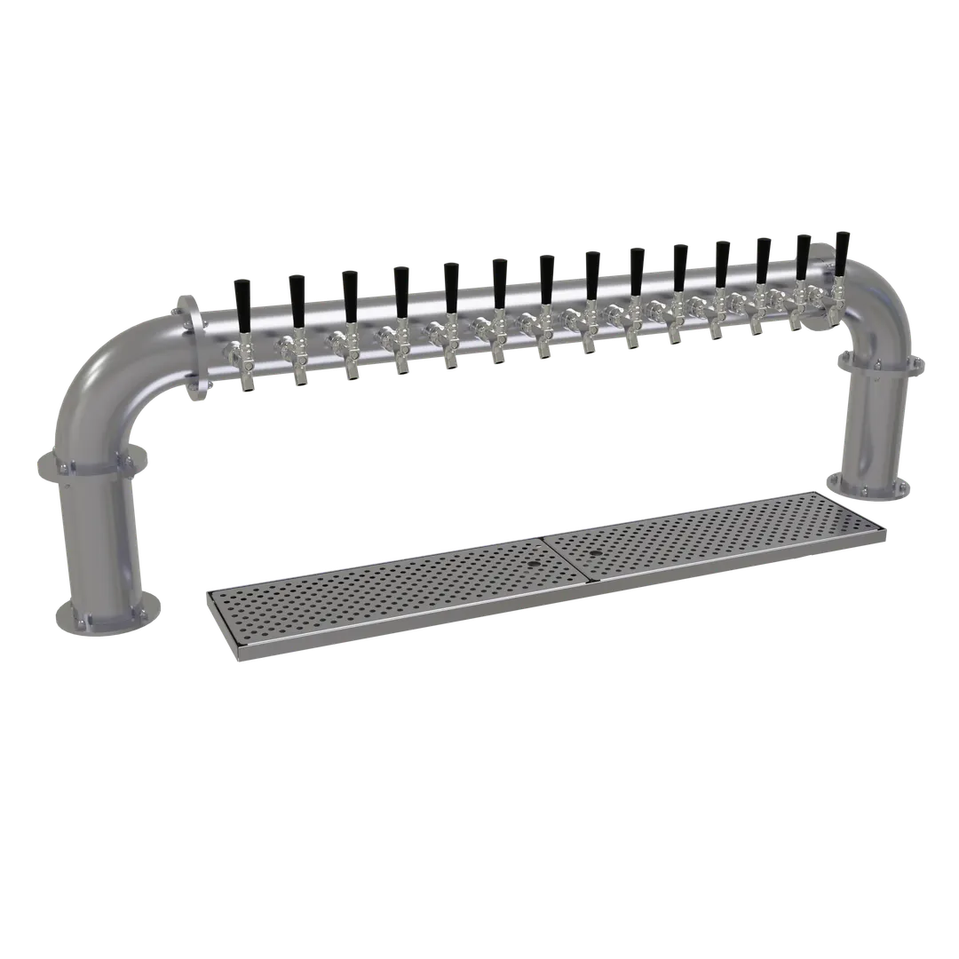 Glastender PP-14-SS Pass‑Thru Draft Tower, 14 SS Faucets, 2 4" Columns, Stainless Steel Finish