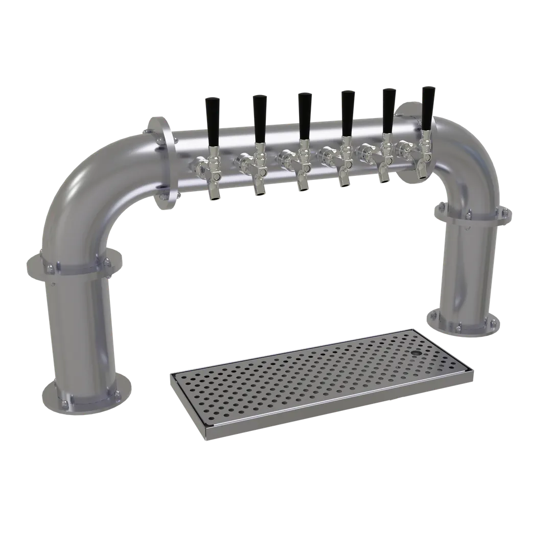 Glastender PP-6-SS Draft Tower, Countertop, Two 4" Stainless Columns, Six Faucets, Drain Pan