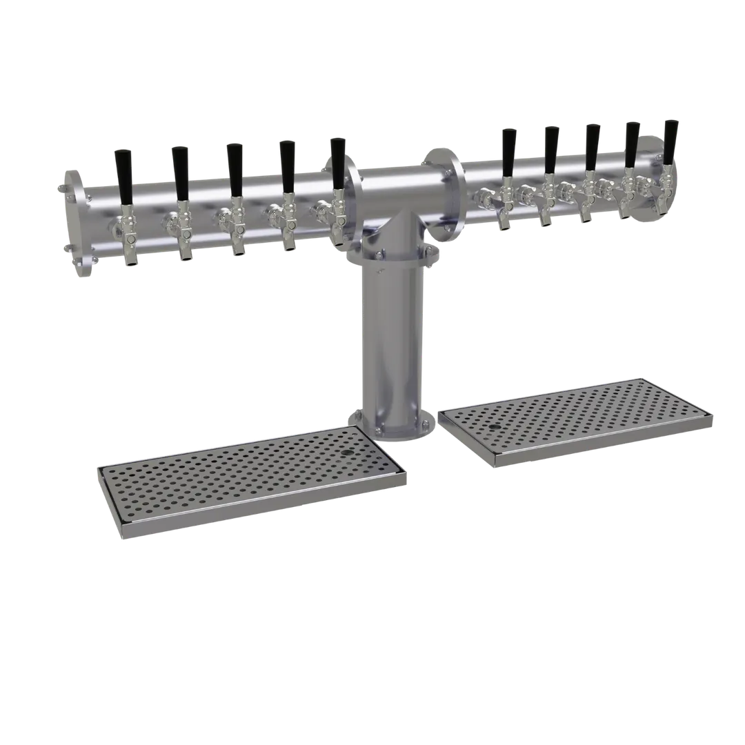Glastender PT-10-SS Draft Tower, Countertop, 10 Stainless Steel Faucets, 4" Column, Stainless Steel