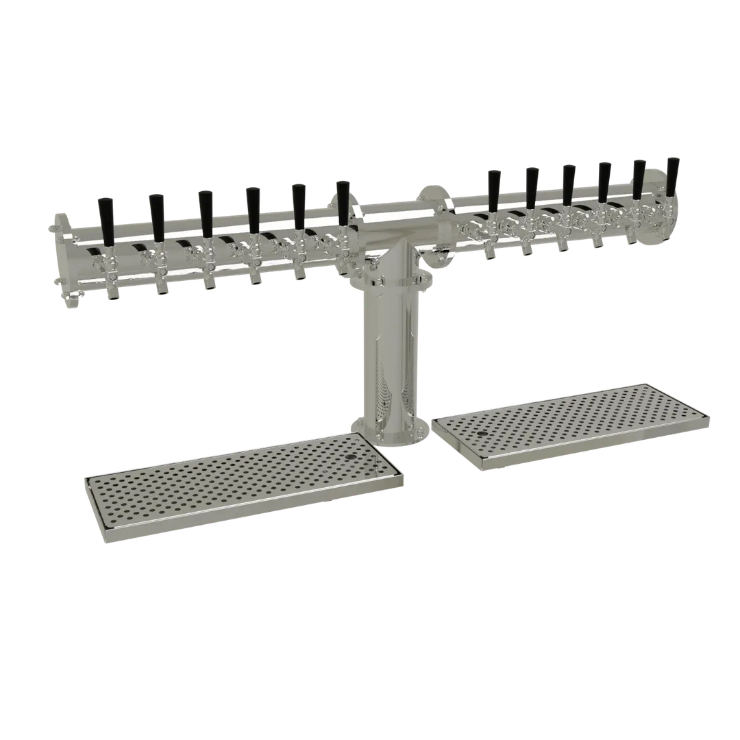 Glastender PT-12-MF Draft Tower Ctr Air‑Cooled 12 Steel Faucets 4" Mirror Finish Column Drain Pan