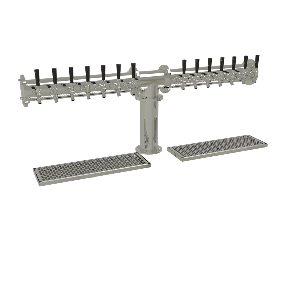 Glastender PT-14-MF Tap Tower, Counter, Air‑Cooled, 14 Steel Faucets, 4" Column, Mirror Drain Pan