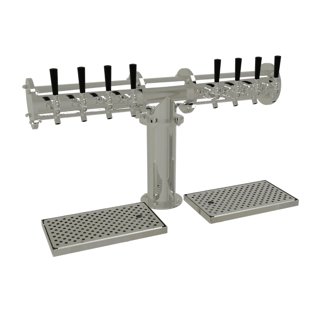Glastender PT-8-MF Tee Draft Tower, Countertop, 1 4" Stainless Steel Column, 8 Faucets, Drain Pan