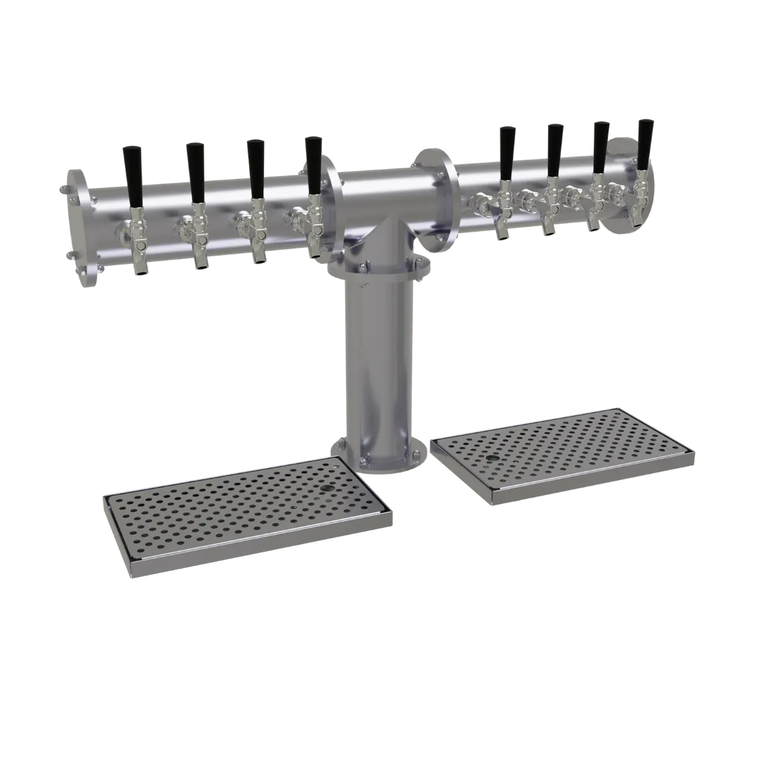 Glastender PT-8-SS Tee Draft Tower, Counter, Air‑Cooled, 4" Column, 8 Stainless Faucets, Drain Pan