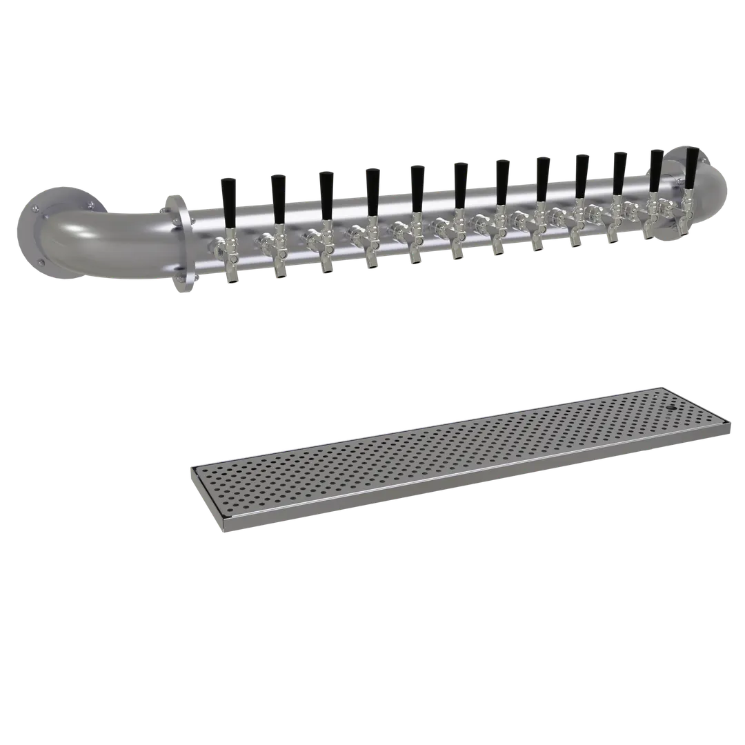 Glastender PW-12-SS Wall‑Mount Draft Tower, Air‑Cooled, 12 Stainless Faucets, Stainless, Drain Pan