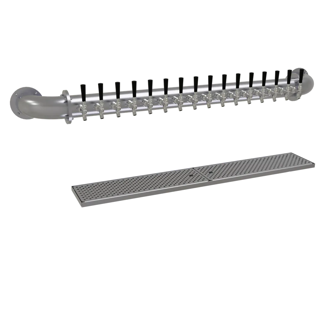Glastender PW-16-SS Wall‑Mount Draft Tower, 16 SS Faucets, Drain Pan with Inserts, Steel Finish