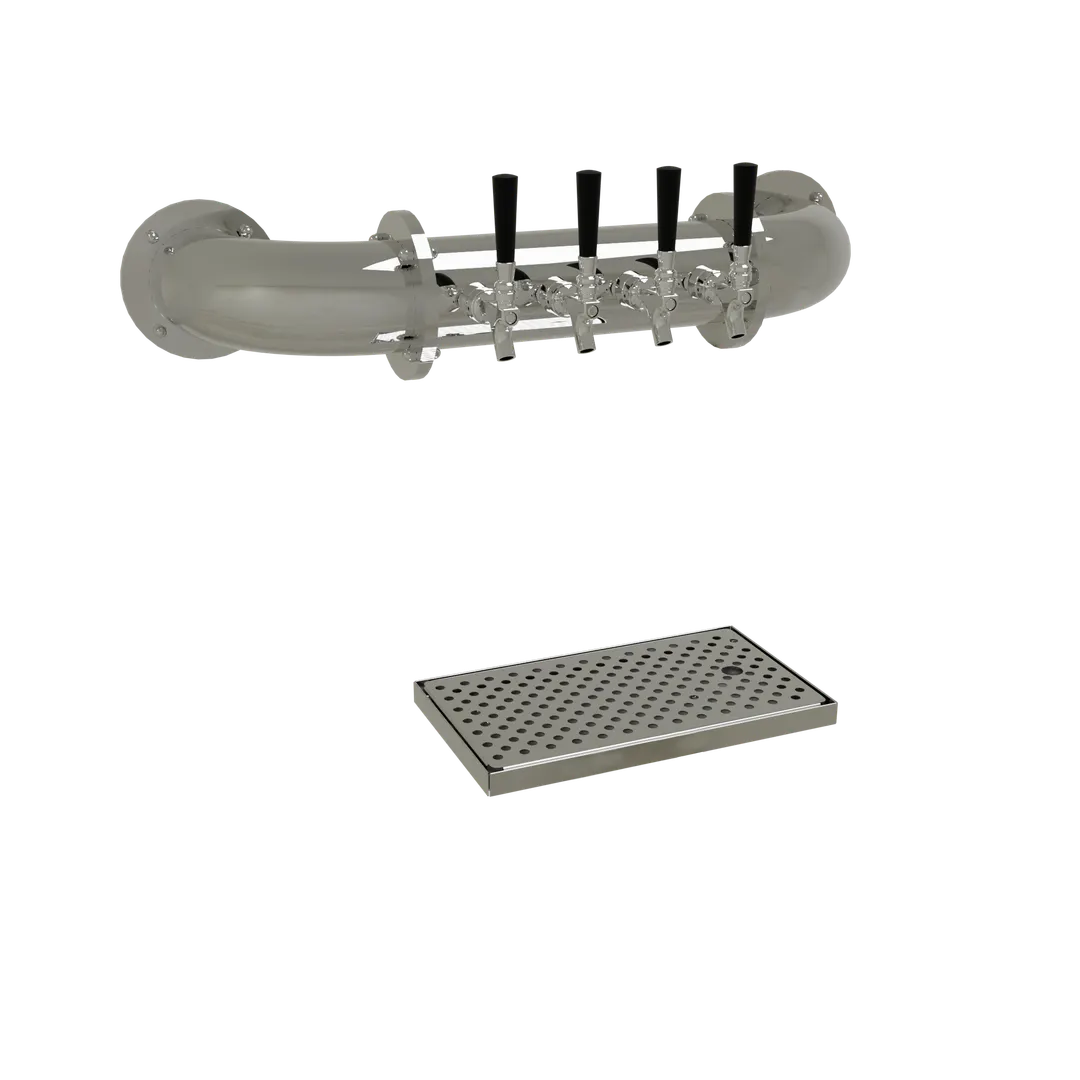 Glastender PW-4-MF Pipe Wall Draft Tower – Wall‑Mount, Air‑Cooled, 4 Stainless Mirror‑Finish Faucets