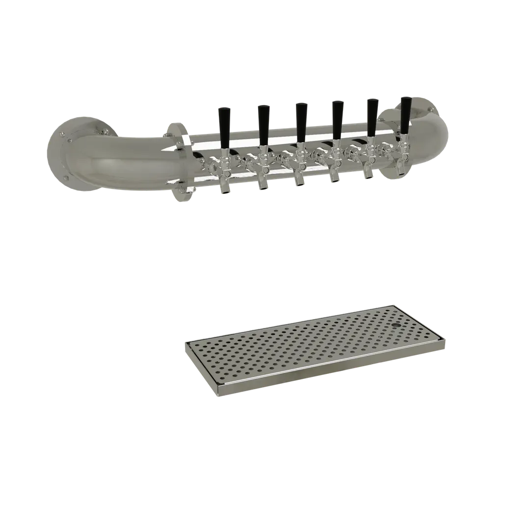 Glastender PW-6-MF Wall‑Mount Draft Tower, 6 Stainless Steel Faucets, Air‑Cooled, Drain Pan