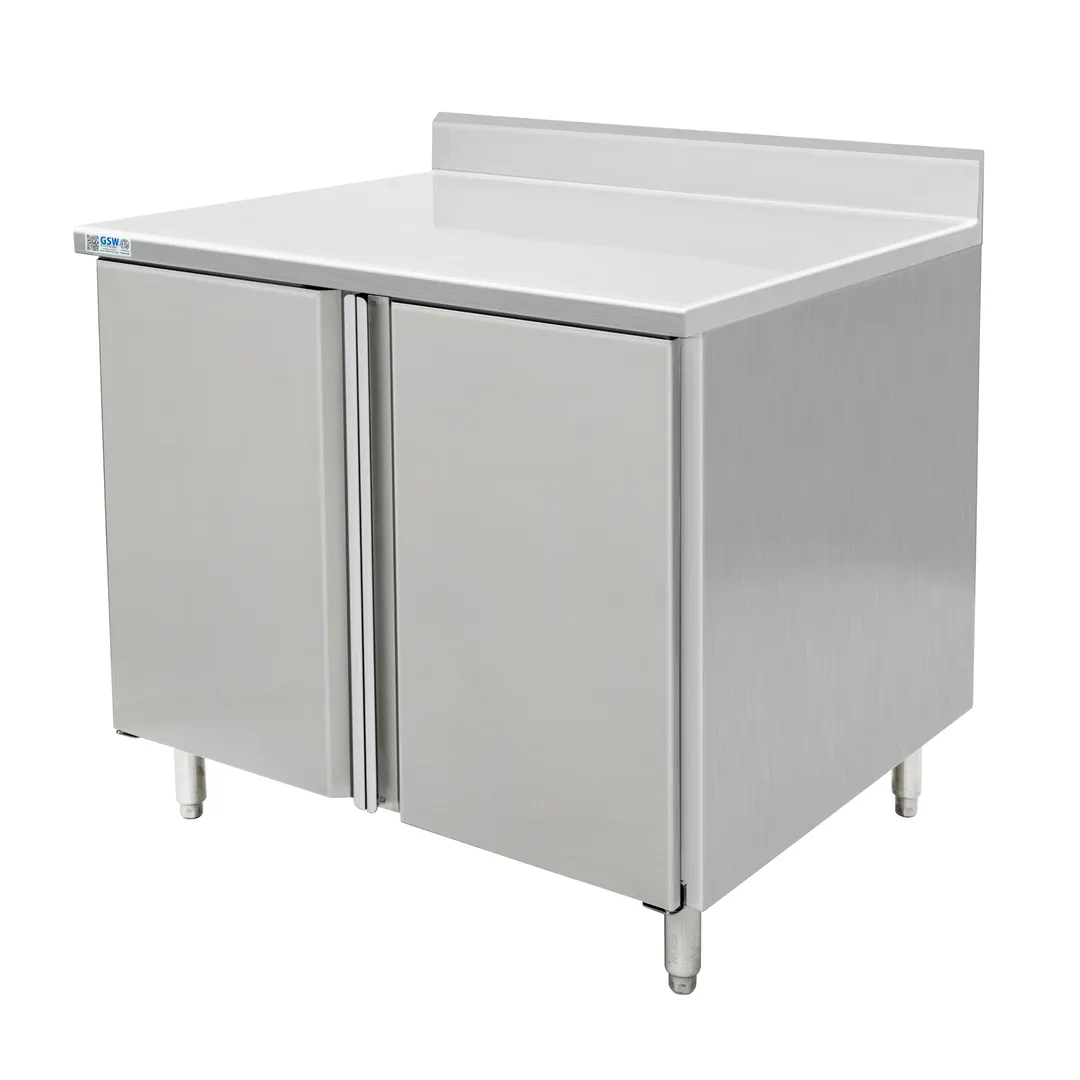 GSW USA CTD-P3072S 72" Sliding Doors Work Table with Mid-Shelf / Polished Stainless Steel Top