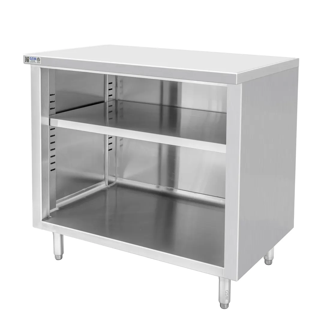 GSW USA CTN-3072 Cabinet Base Open Front Work Table with Mid-Shelf, 72"W X 30"D