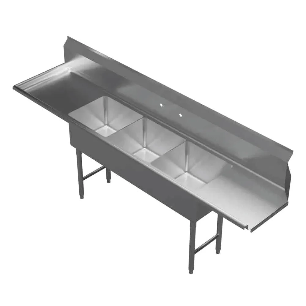 GSW USA DT18243D-L 90" Straight Soiled Dishtable, 16 Gauge - (3) 20" Sink Bowl / Left to Right