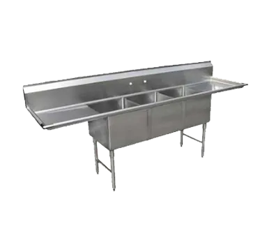 GSW USA SE16203D18 85" S.Steel 3 Compartment Sink with 2 Drainboards, 84-3/8"W X 26"D X 45"H