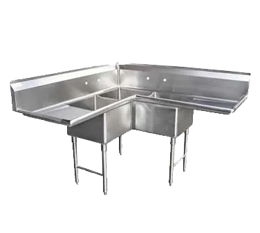 GSW USA SH24243C Corner Sink, Three Compartment, 75"W X 30"D X 45"H