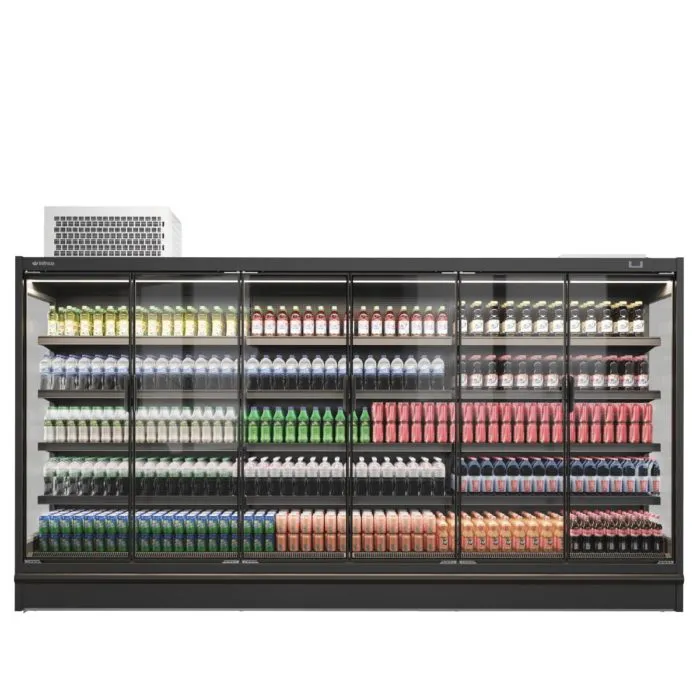 Infrico USA IAG-ML37DGUM1 151" Refrigerator, 6-Glass Doors, 5 Rows, 4 Adjustable Shelves, 220V, R290