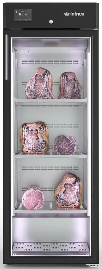 Infrico USA IRR-AC280MDAB Meat Dry Aging Refrigerator, 12 cu ft., Reach‑In, Black, Glass Door, R290, 1/3 HP