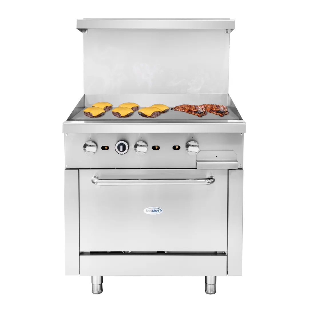 Koolmore KM-CRG36G-NG Commercial Range, 36"W, (3) 30, 000 Btu Open-Top Burners