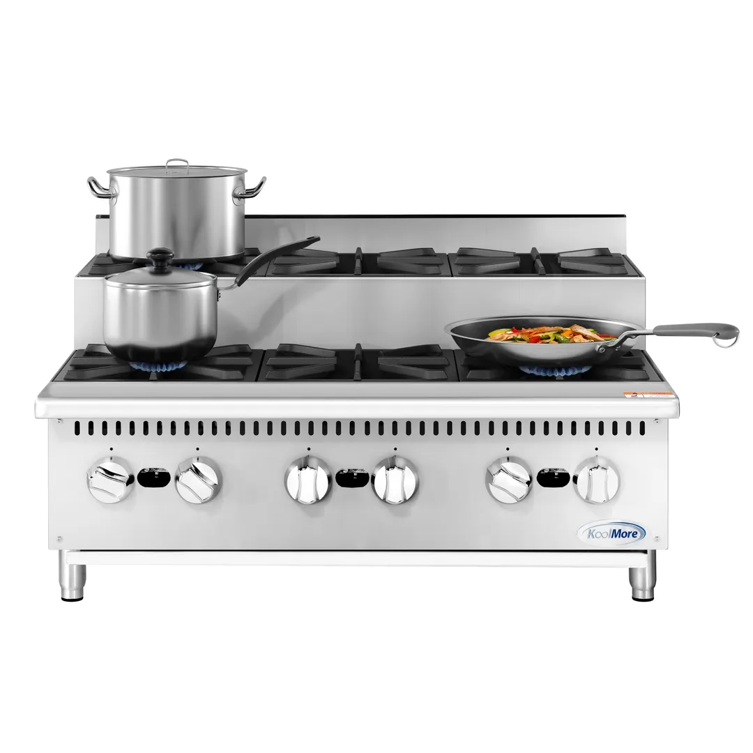 Koolmore KM-CRSU-36 Commercial Step-Up Range, 36"W, (6) 26, 000 Btu Burners